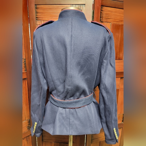 Woman's Banana Republic x Olivia Palermo Belted Military Jacket Navy w/ Red Trim - Picture 4 of 15
